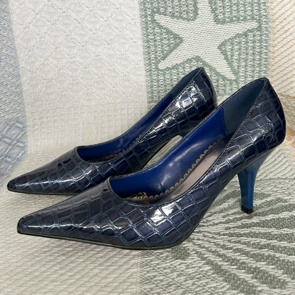 SPICY Blue/Silver Pointy Toe dress heels. - Picture 1 of 4